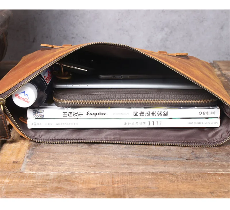 Vintage genuine leather men's large-capacity A4 file clutch bag simple natural real cowhide work tablet computer storage bag