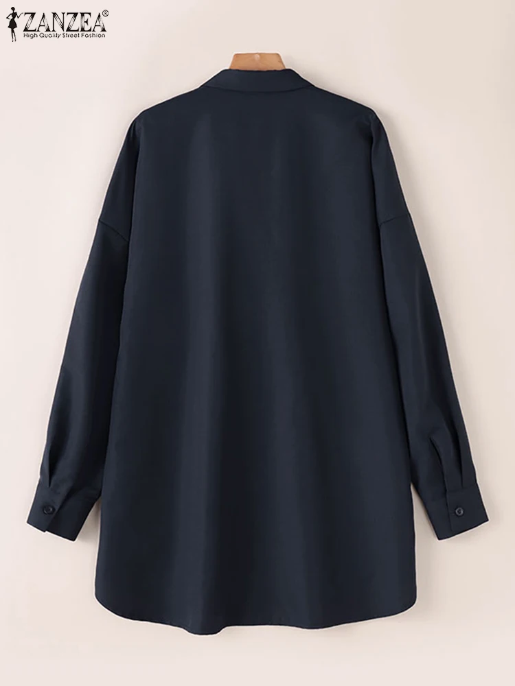 Корейские модные повседневные рубашки ZANZEA для отдыха однотонные женские длинные