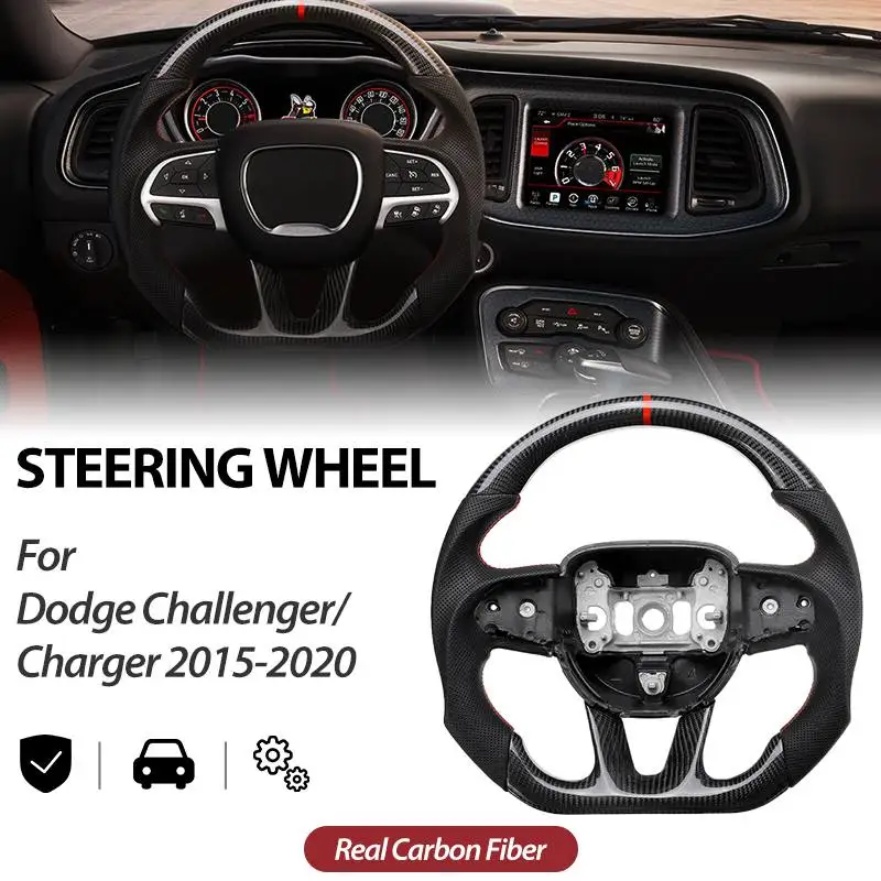 

For Dodge Steering Wheels Genuine Leather Real Carbon Fiber Steering Wheel For Dodge Challenger/Durango/Charger 2015-2020