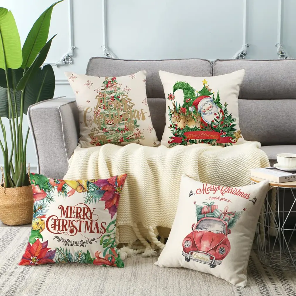 

4pcs Pillowcase Merry Christmas Decorations for Home 2021 Xmas Gift Christmas Flower Garland Cushion Cover New Year Ornaments