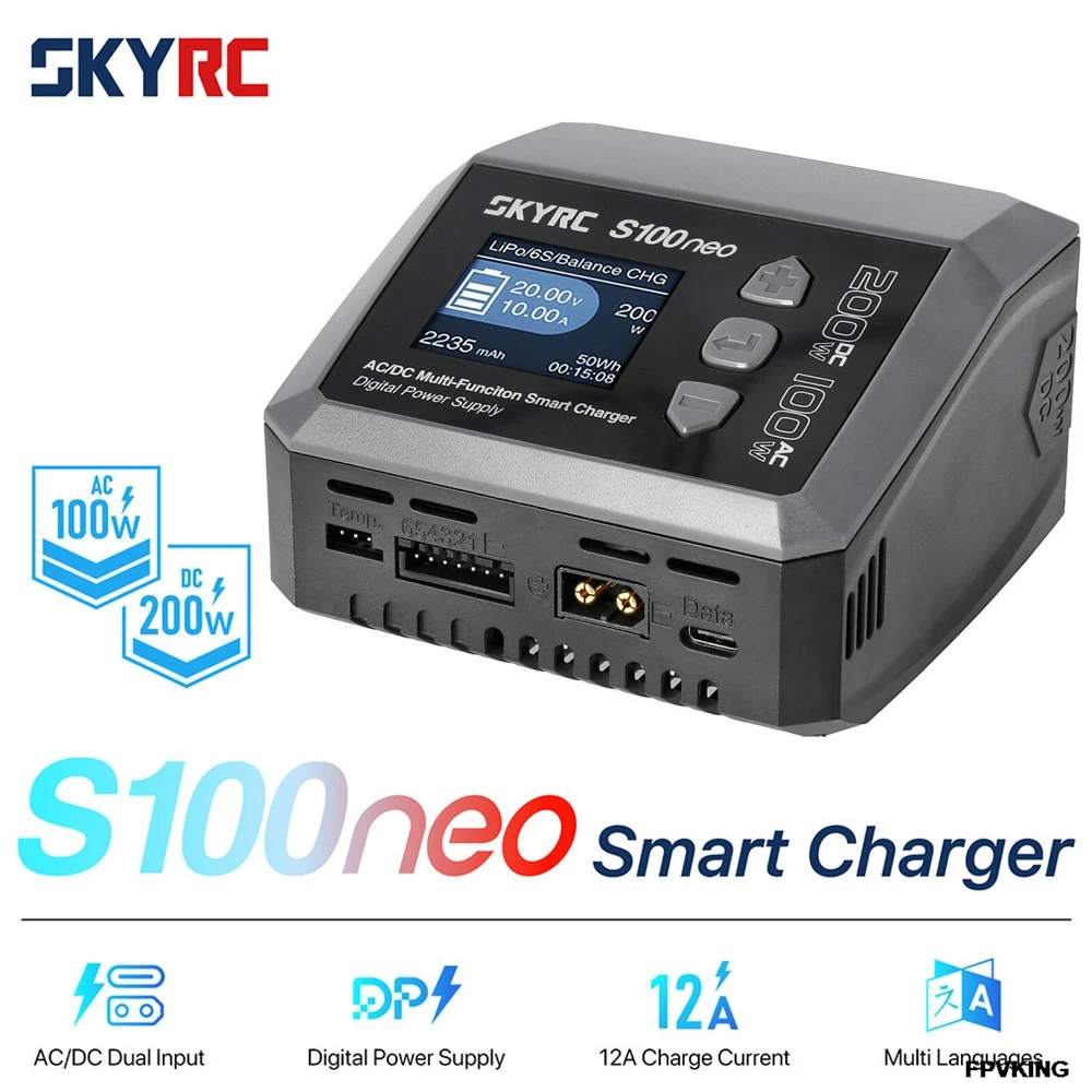 SKYRC S100neo AC100W DC200W 12A двухканальное зарядное устройство Lipo для LiPo LiHV LiFe Lilon NiMH NiCd Pb