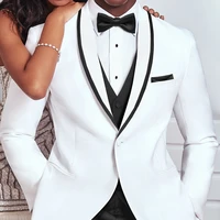 2022 new arrival white and black wedding tuxedo for groom 3 piece slim fit men suits male fashion costume homme business suits