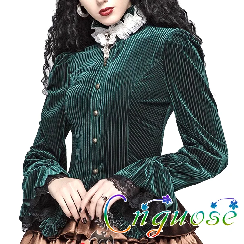 Женская приталенная бархатная рубашка Готическая Облегающая в стиле панк с
