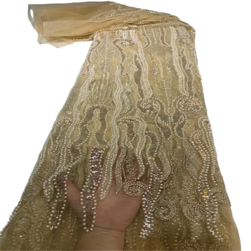 

Sequins Tulle Lace Orange African Sequence Lace Fabric with Beads High Quality Nigerian French Mesh Net Lace Fabric FZ549