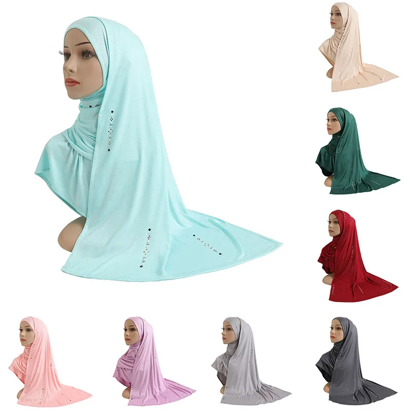

Хлопковая трикотажная ткань, модный головной платок, мусульманский хиджаб, Арабская прямоугольная головная повязка, Женская шаль