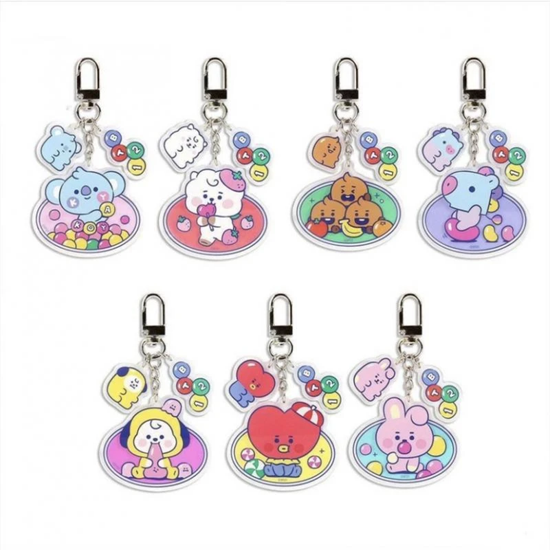 

Kawaii New Bt21 Love Cookie Koala Cartoon Metal Keychain Cute Anime Transparent Acrylic Pendant Bag Pendant Accessories Gift