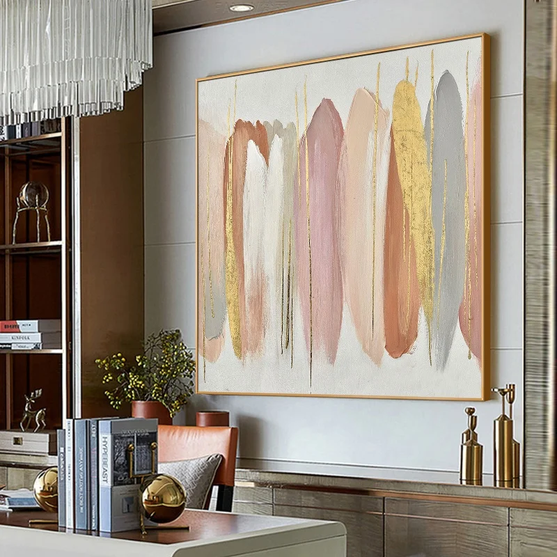 

Абстрактная картина из золотой фольги на холсте Ручная работа большое Современное украшение домашнее настенное украшение для спальни Наст...
