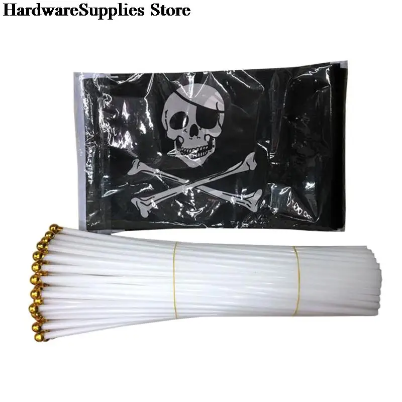 

10 Pcs/Lot 21x14cm Skull and Cross Crossbones Jolly Roger Pirates Hand Flag For Party Decoration