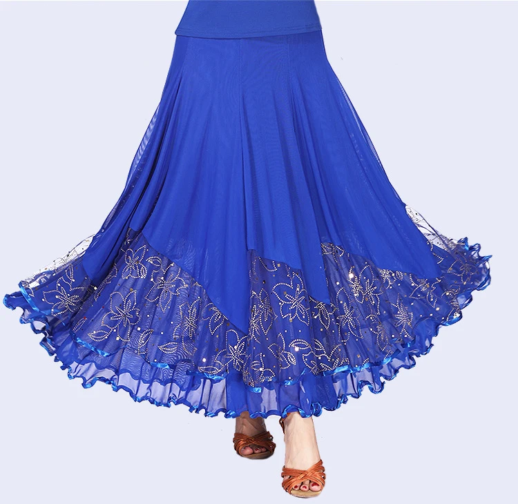 

New Modern Standard Waltz Competition Dance Costumes Flamenco Skirt for Women Gypsy Style Lace High Waist Big Swing Dress