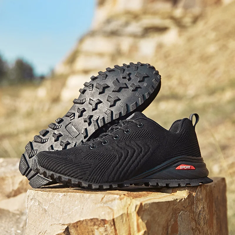 HIKEUP Hiking Shoes Comfortable Men Trekking Sneakers Rubber Sole High Quality Plus Size Running Shoes Wear-resistant