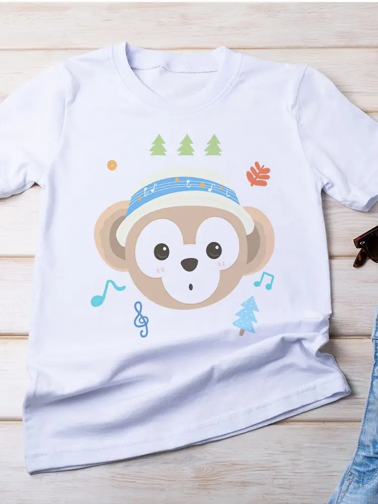 

T-Shirt Women Disney Duffy And Friends Cute Bear Duffy Creativity T Shirt White All-Match Casual Trendy Disney Brand T-Shirt