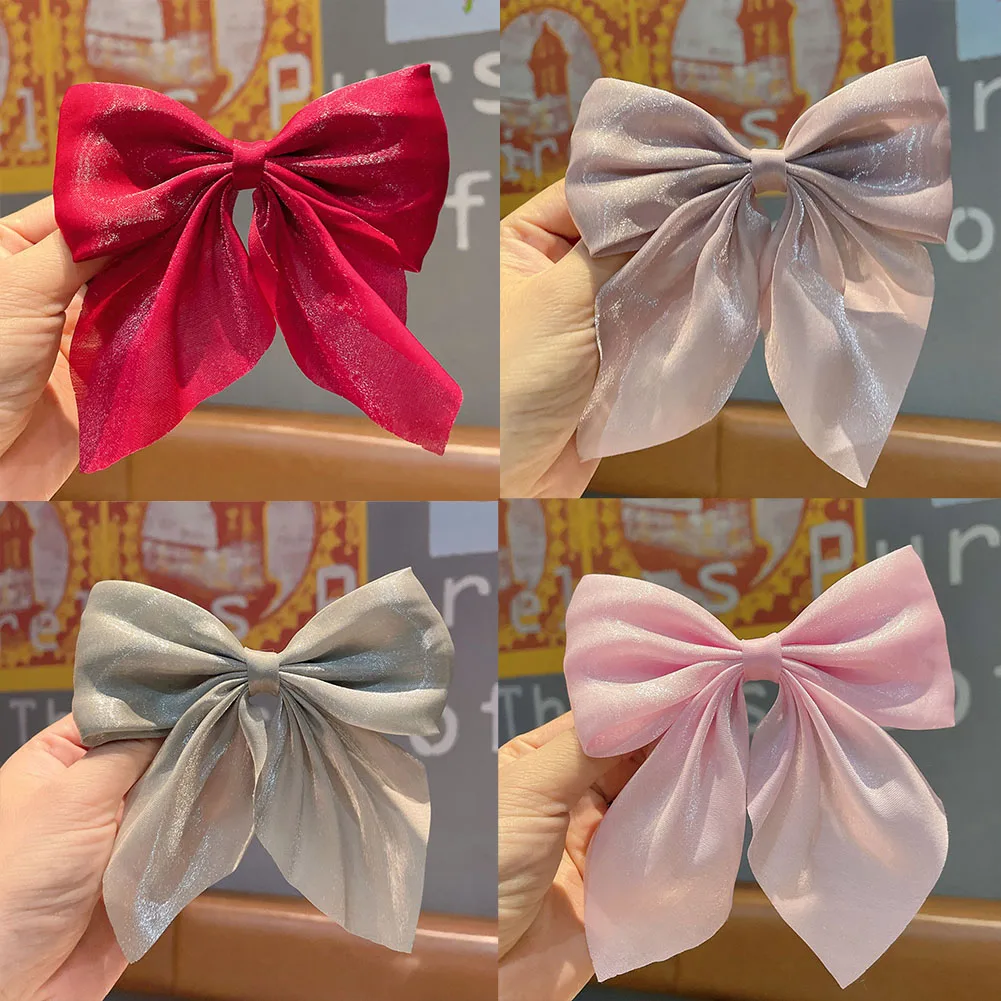 

2022 Women Large Bow Hairpin Summer Stain Big Bowknot Stain Bow Barrettes Women Solid Color Ponytail Clip Hair Accessories