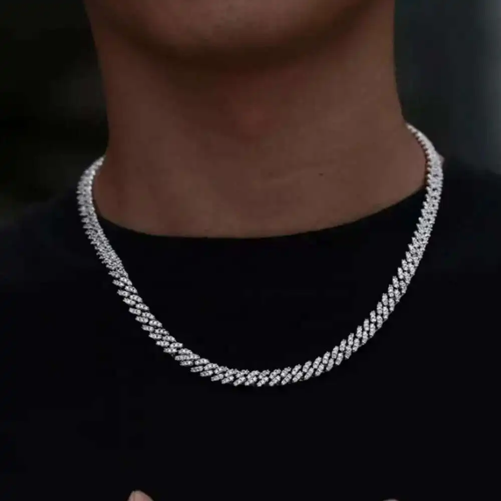 Мужская Серебряная цепочка из кубинской цепи Майами с муассанитом 6 мм в стиле