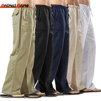 summer linen wide men pants korean trousers oversize linens streetwear male spring yoga pants casual men clothing sweatpants