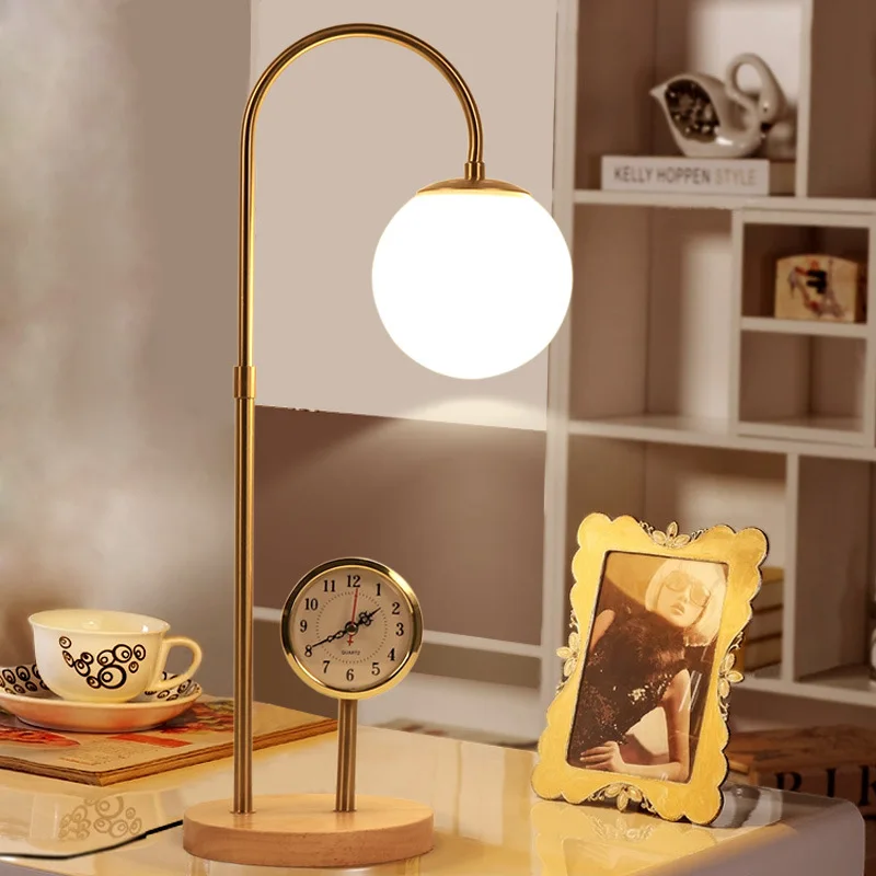 

Nordic LED table lamp bedroom living room decor lights Study Reading Desk Lamp bedside Night Lamp Gold clocks and watches