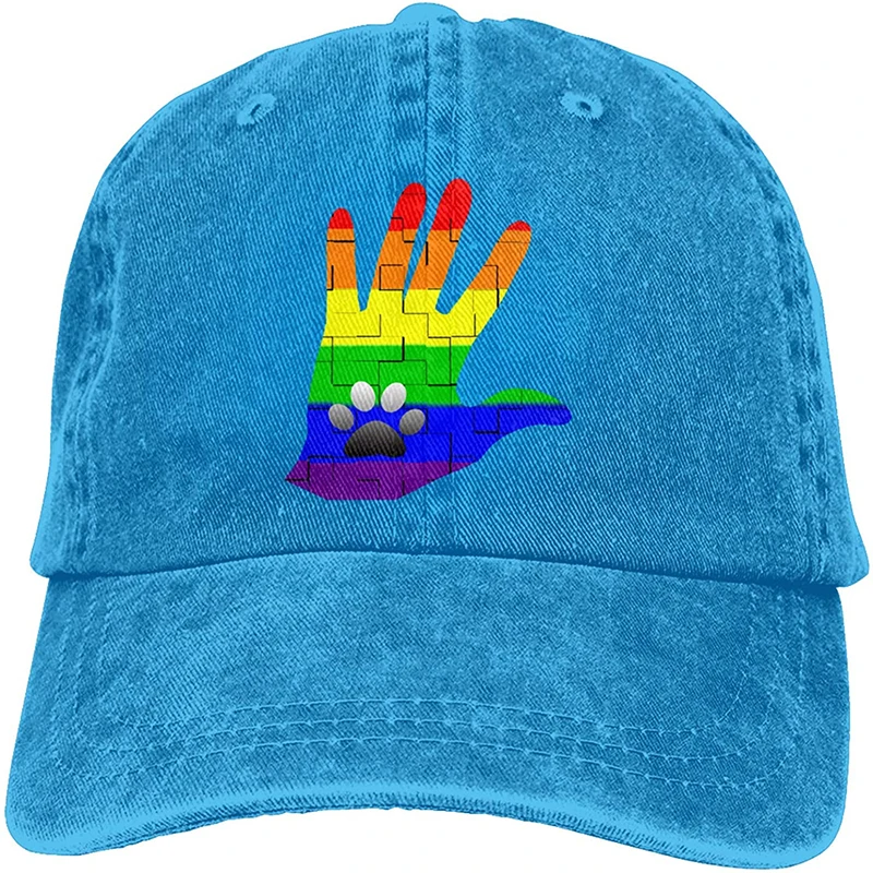 

Rainbow Handprint And Paw Sports Denim Cap Adjustable Unisex Plain Baseball Cowboy Snapback Hat Caps Hats For Women