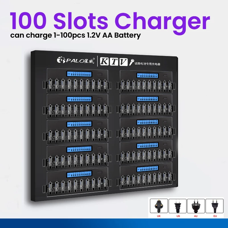 

PALO 100 Slots Multi-Slot LCD Display Intelligent Fast Charger for 1.2V AA NI-MH NI-CD Rechargeable Battery 2A Batteries