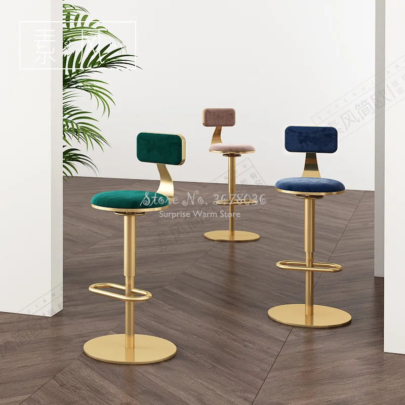 

Bar Stool Nordic Gold Bar Chair Velvet Height Adjustable Lifting Swivel High Chair Round Bar Stool Detachable Backrest Chair