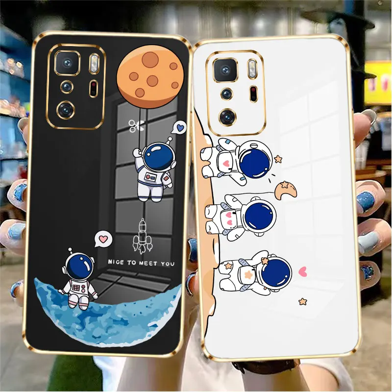 

Plating Lens Protection Case For Xiaomi Redmi Note 11 11T 9 9S 8 10 Pro 9T 9A 9C 10T K40 7 Soft Cover Cartoon love Astronaut