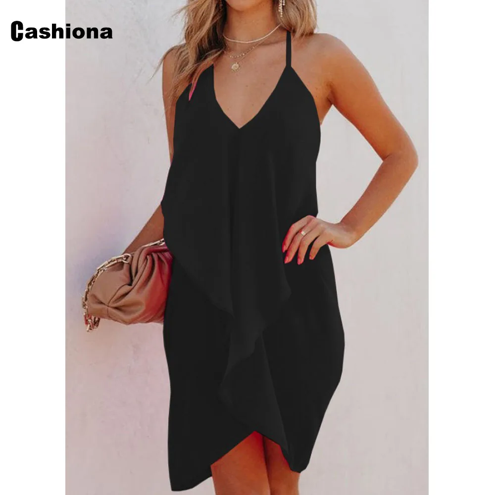 

Women Elegant Short Mini Dress 2022 Summer New Camisole Party Dresses Women's Irregular Flounced edge Dress Clothing Size S-3XL