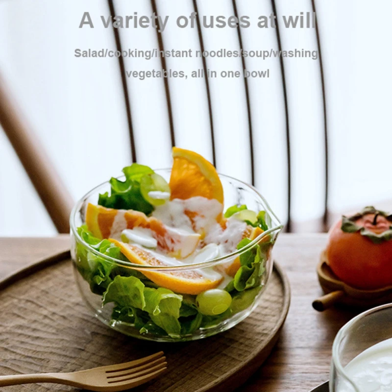 

Glass Salad Bowls with Pouring Spout Clear Mixing Bowls Serving Bowls for Kitchen Prep Fruit Pasta Popcorn and Snack