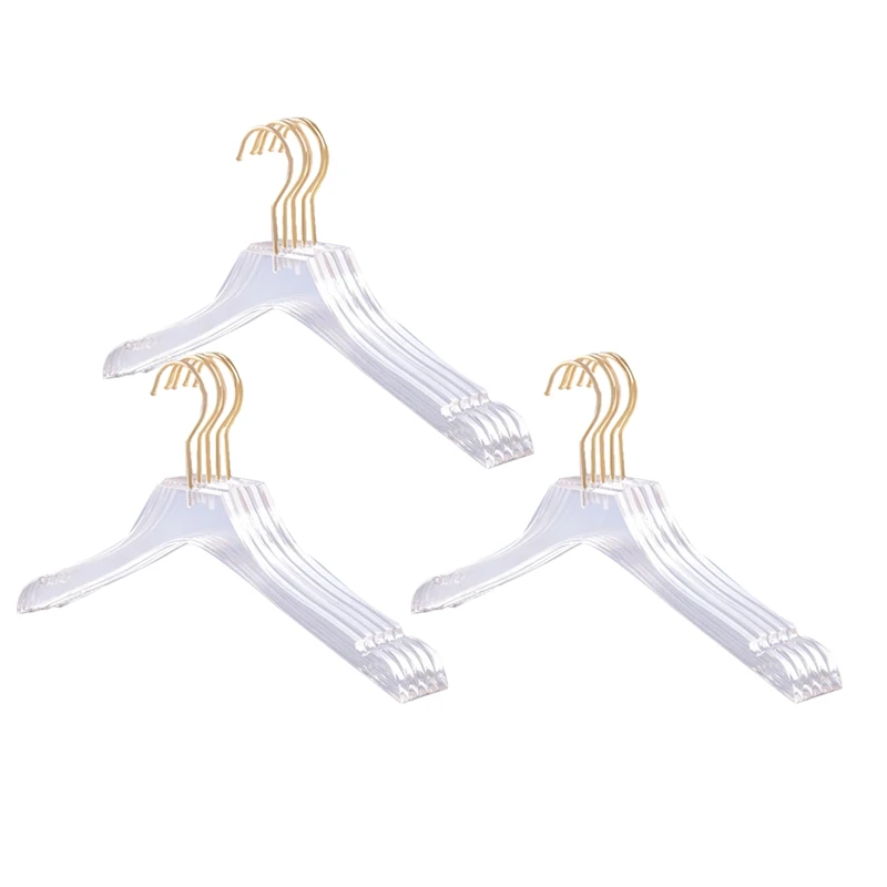 

15 шт. прозрачные вешалки для одежды с золотым крючком, искусственная вешалка для одежды с вырезом для женщин и детей, маленькие