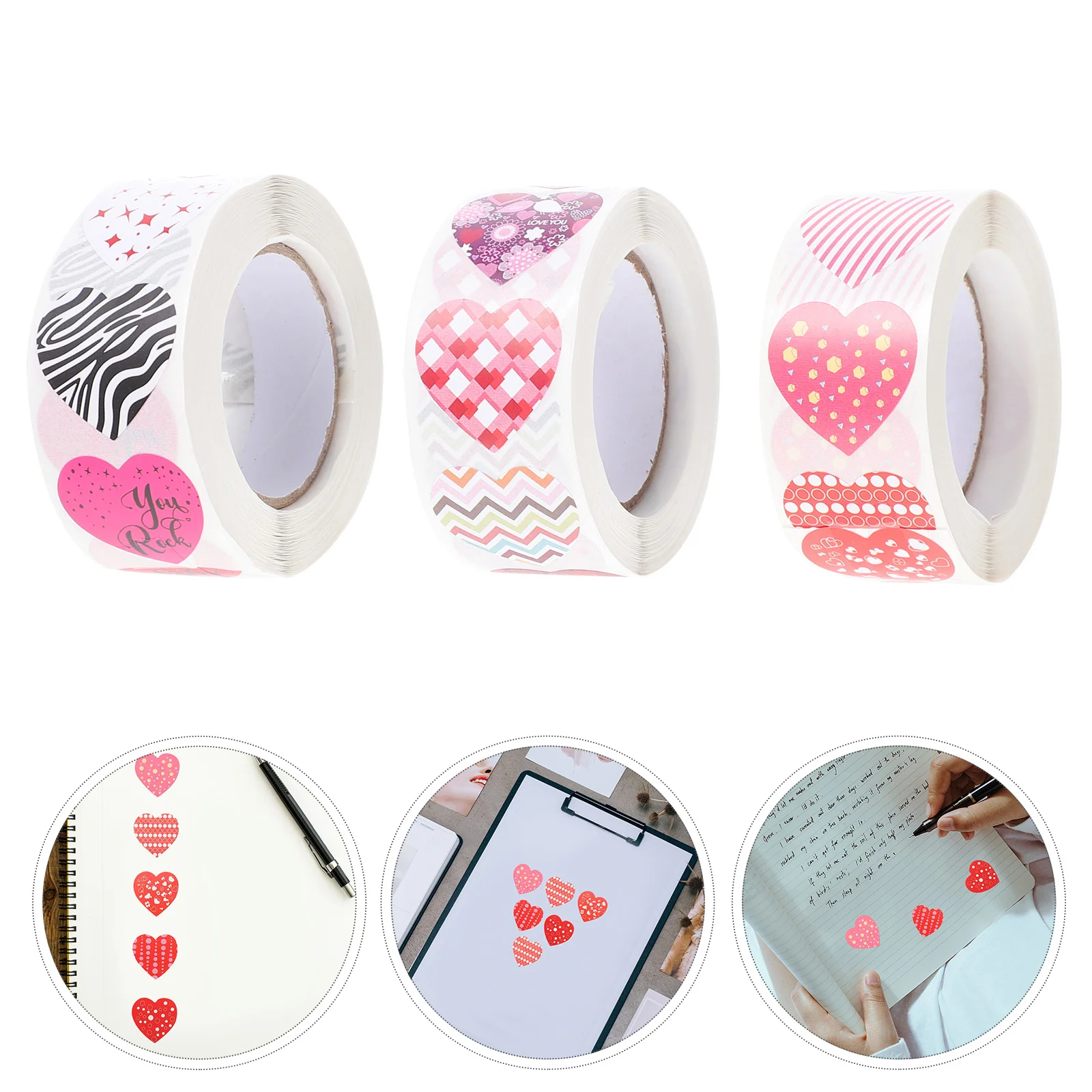 

3 Rolls Heart Shaped Valentine's Day Label Decals Home Decorative Stickers