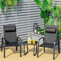 3 Pieces Patio Bistro Furniture Set with Adjustable Backrest Garden Leisure Picnic Table and Chairs