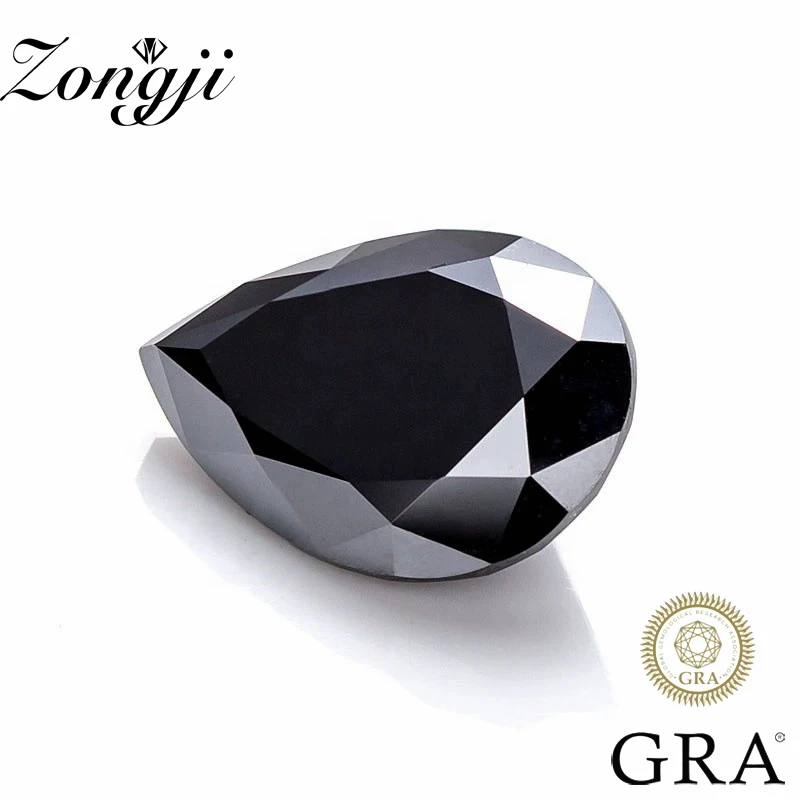 

ZONGJIPear Cut Loose Moissanite Stone 0.5~6.0ct Black Color Lab Loose Gems Pass Diamond Tester with GRA Certificate Fine Jewelry