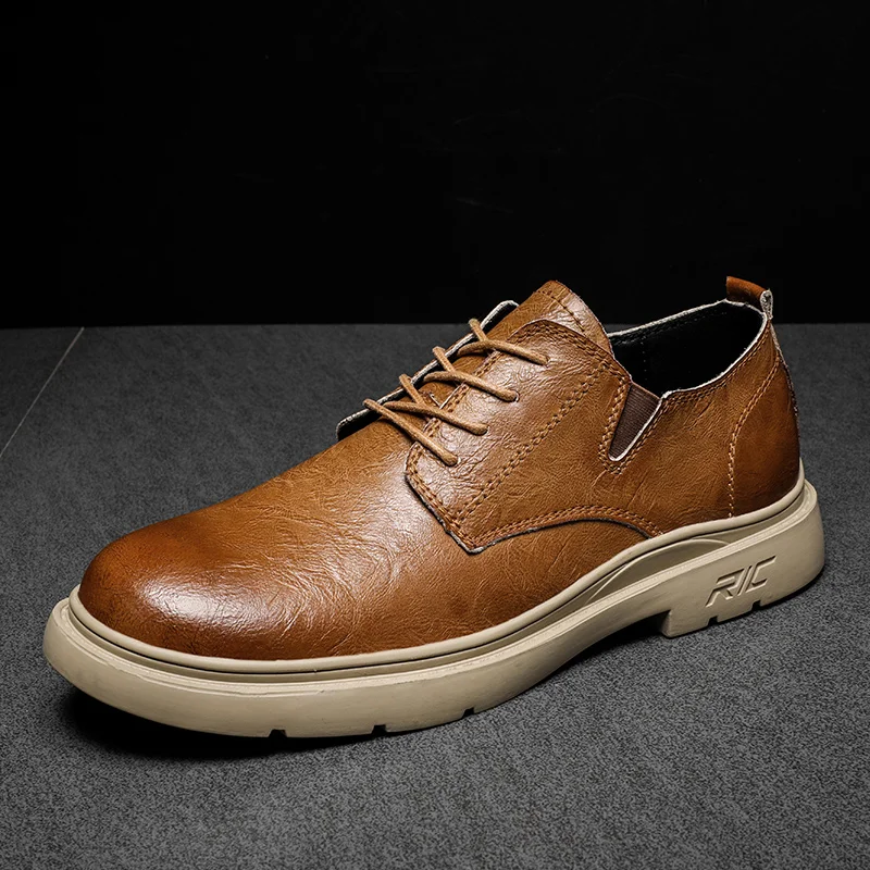 

Spring/Autumn Men's casual leather shoes Flat soles High quality business work shoes Outdoor khaki brand derby shoes mocassin