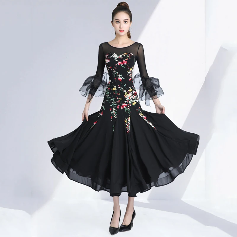 

Платье для современных танцев, женское черное Сетчатое платье для латиноамериканских танцев, одежда для соревнований, бальных танцев, ча-Ру...