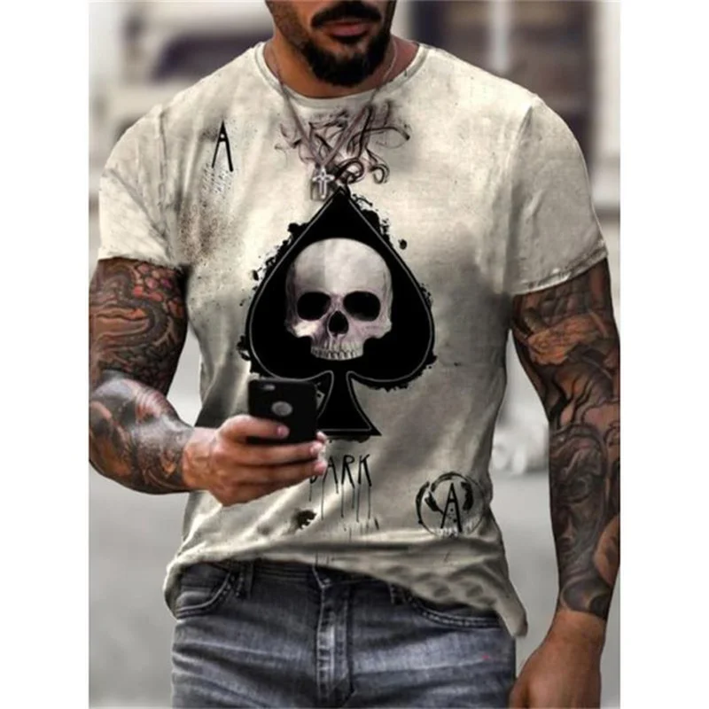 

Short Sleeve Casual Men's T-shirt, Summer, Street Clothes, Skull Print, Graphic T-shirt, Tops