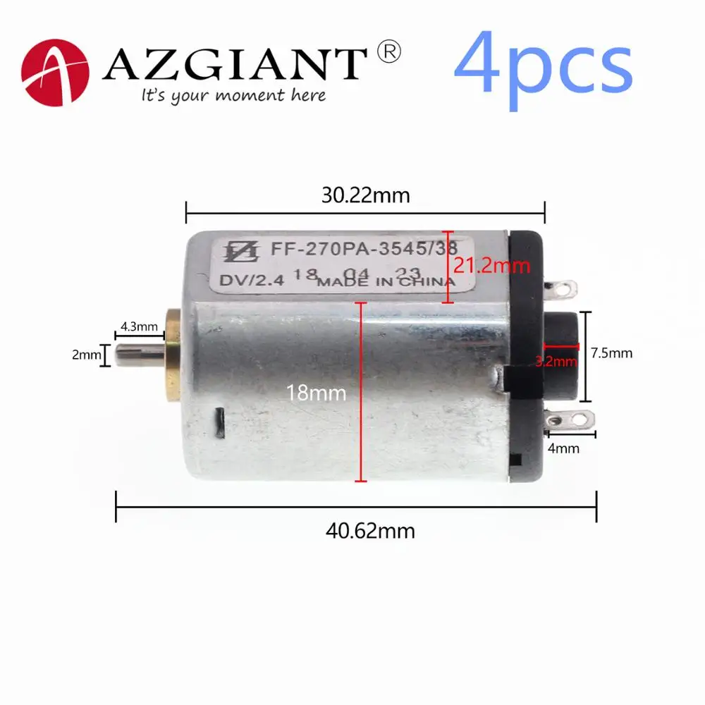

AZGIANT 4pcs/lot Micro DC Motor FF-270PA-3545/38 ,2.4V,+/-7000-31000RPM,FF270 use for Electric Shaver DIY Electric Toys pedicure