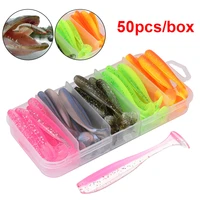50pcsbox fishing lure t tail spinner soft artificial bait paddle tail soft worm carp bass freshwater fishing tackle accessories