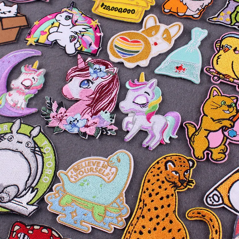 

Cute Unicorn Patch Iron On Patches For Clothing Thermoadhesive Patches On Clothes Stripes DIY Cartoon Animal Badges On Backpack