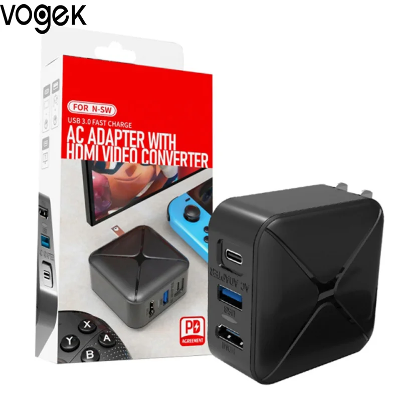 

Зарядное устройство Vogek для Nintendo Switch,USB адаптер для быстрой зарядки с видеопреобразователем, зарядная док-станция, аксессуары