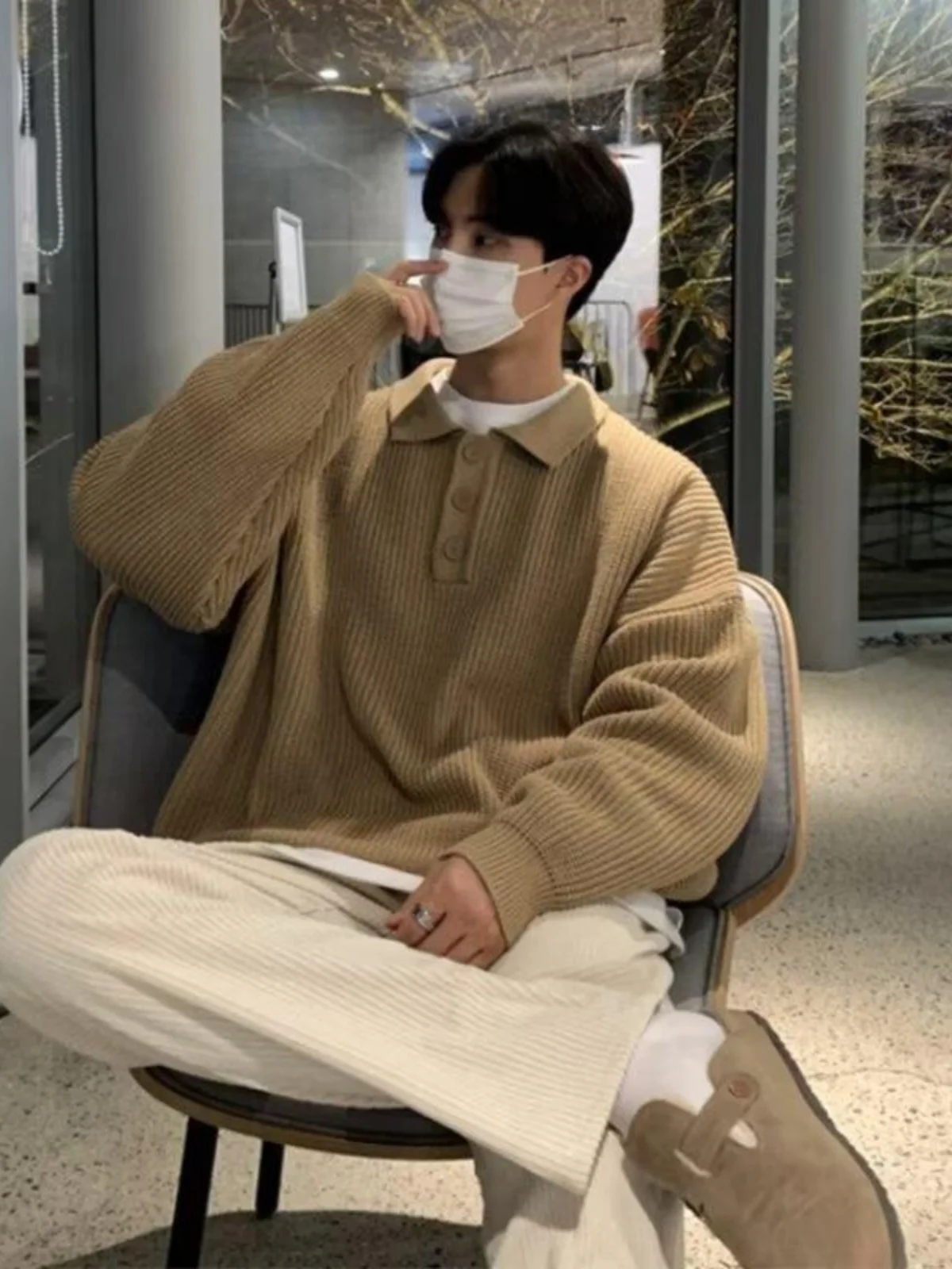 Autumn and Winter Lapel Sweater Men's Trendy Loose Casual High-End All-Match Polo Collar Knit Outerwear