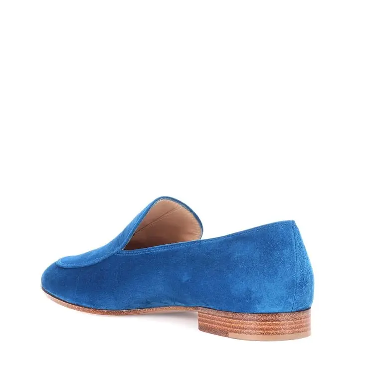 

2023 New Flat of women Handmade Plus- size shoes 45 Royal Blue Round Toe Suede Loafers for Women Comfortable Flats