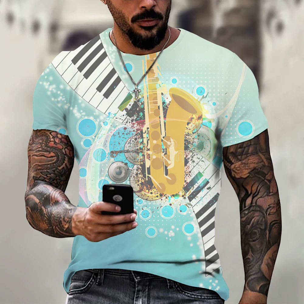 

2023 Summer Hot Selling Men's Top Fashion Music Harajuku 3D Print O-Neck National Style T-shirt Large Short Sleeve