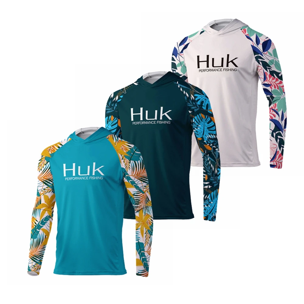 

HUK Fishing T-shirt hooded Fishing Shirt Men Long Sleeve Uv Protection 50 Fishing Shirts Apparel Outdoor Clothing Roupa De Pesca