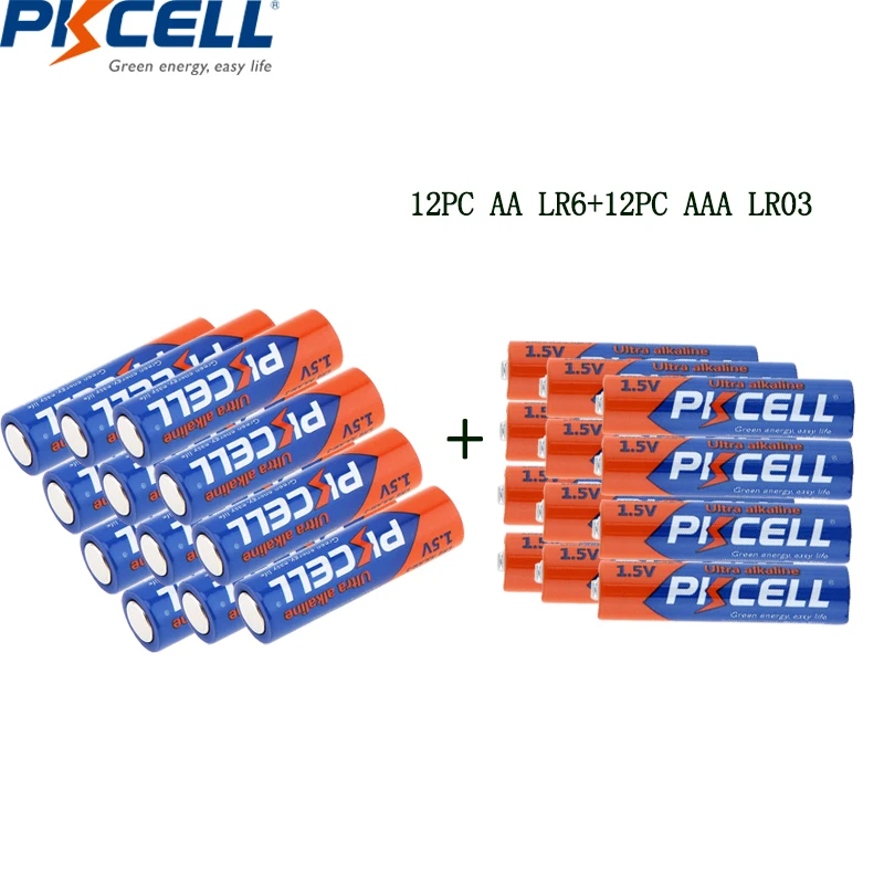 

PKCELL 12 шт. 1,5 В LR6 AA батарея + 12 шт. LR03 AAA батарея 1,5 В щелочные сухие aaa первичные батареи объединены 24 шт. для игрушек