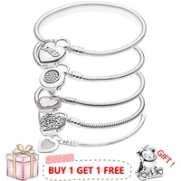 100 925 sterling silver spring button type heart shaped lock buckle pan bracelet the most popular diy jewelry