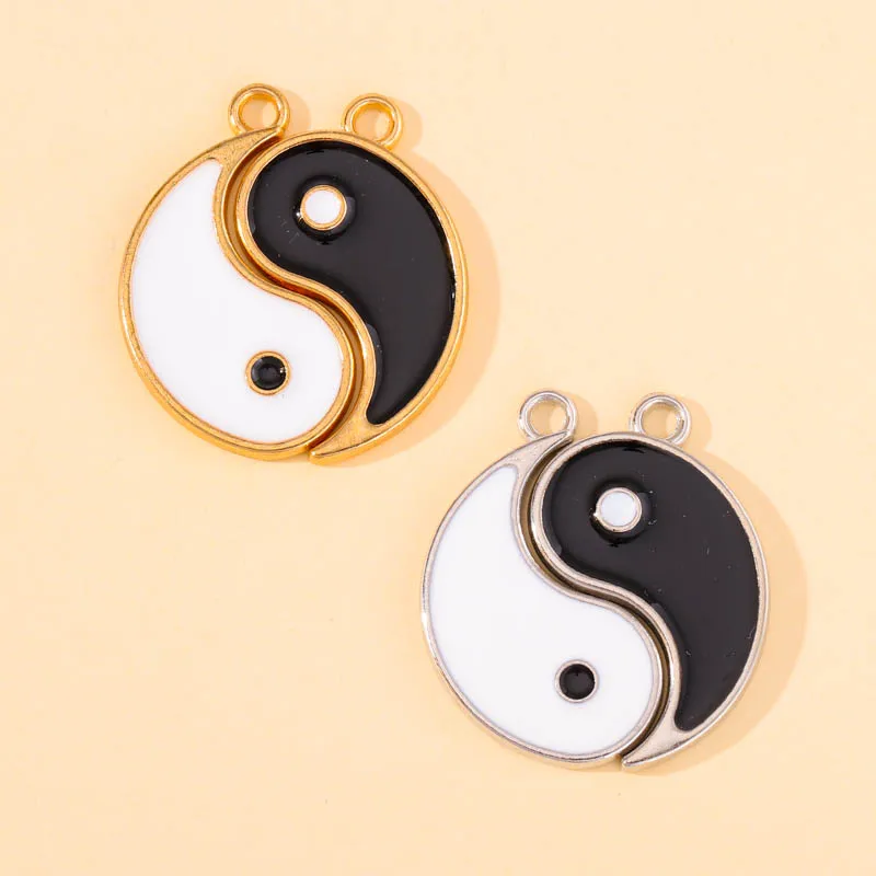 

20Pcs Enamel Yin Yang Kung Fu Tai Chi Gossip Charms Gold Silver Color Pendant for DIY Couple Necklace Jewelry Making Supplies