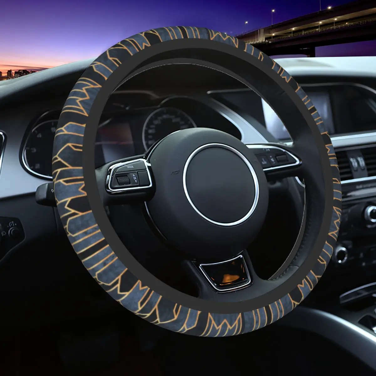 

Dark Blue Crystals Geometry Steering Wheel Cover Geometric Pattern Steering Wheel Protector Universal 15 Inch Car Accessories