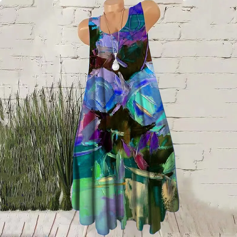 Женское мини-платье с 3D-принтом летнее Повседневное платье оверсайз без рукавов