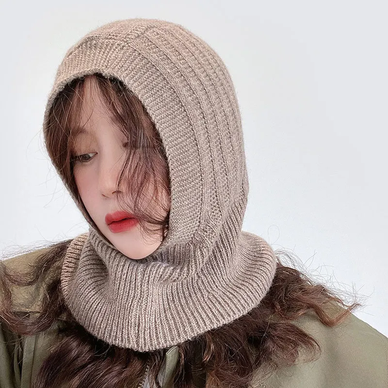 

Winter Skullies Beanies Hat Bib Women Warm Windproof Cap Female Wool Scarf Caps Balaclava Mask Gorras Bonnet Knitted Hats
