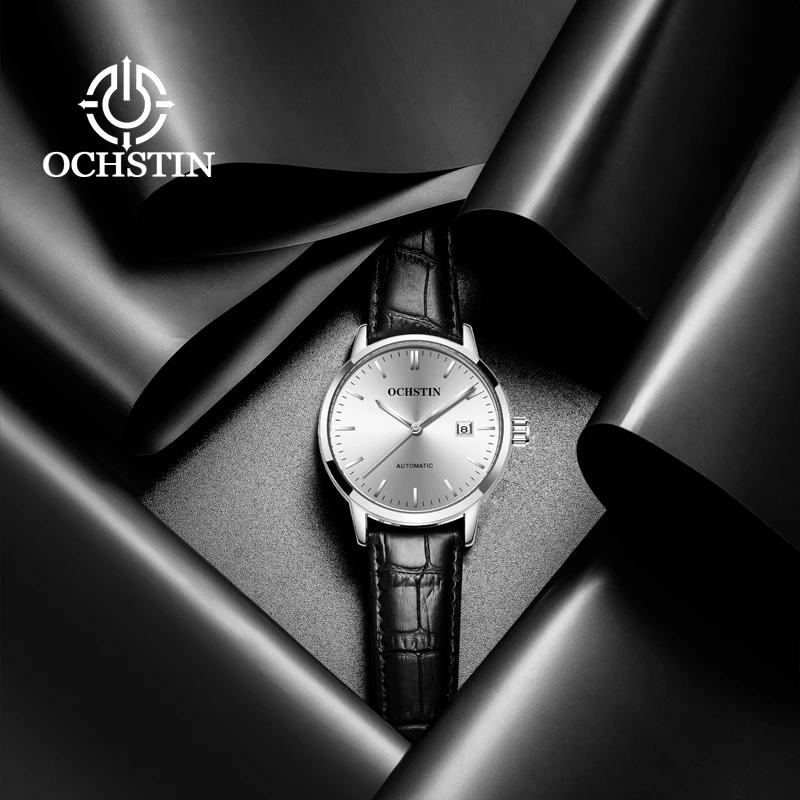 Фото Мужские часы OCHSTIN, минималистичные, премиум-класса, автоматические, механические, водонепроницаемые до 30 метров, серия Master, с кожаным ремешком. №5