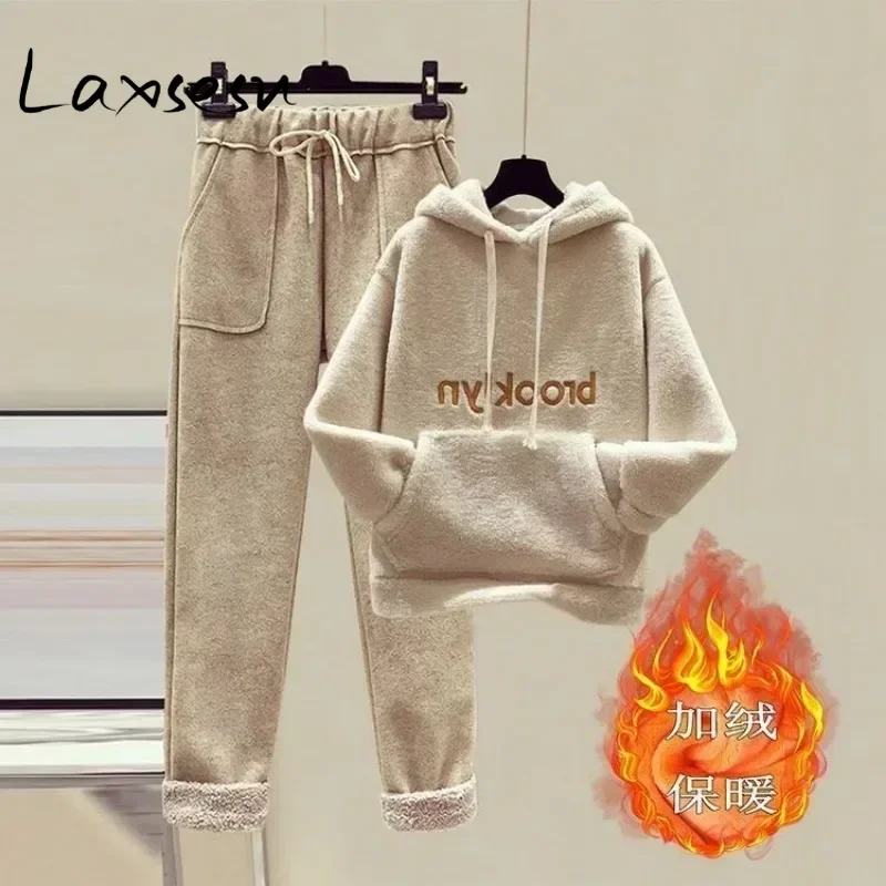 Laxsesu толстовки из овечьей шерсти костюм плюшевые теплые спортивные штаны зимняя