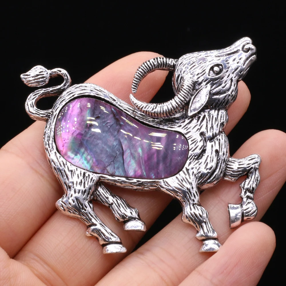 

Natural Shell Brooches Ox Shape Alloy Pins for Women Weddings Office Badge Elegant Brooch Gifts