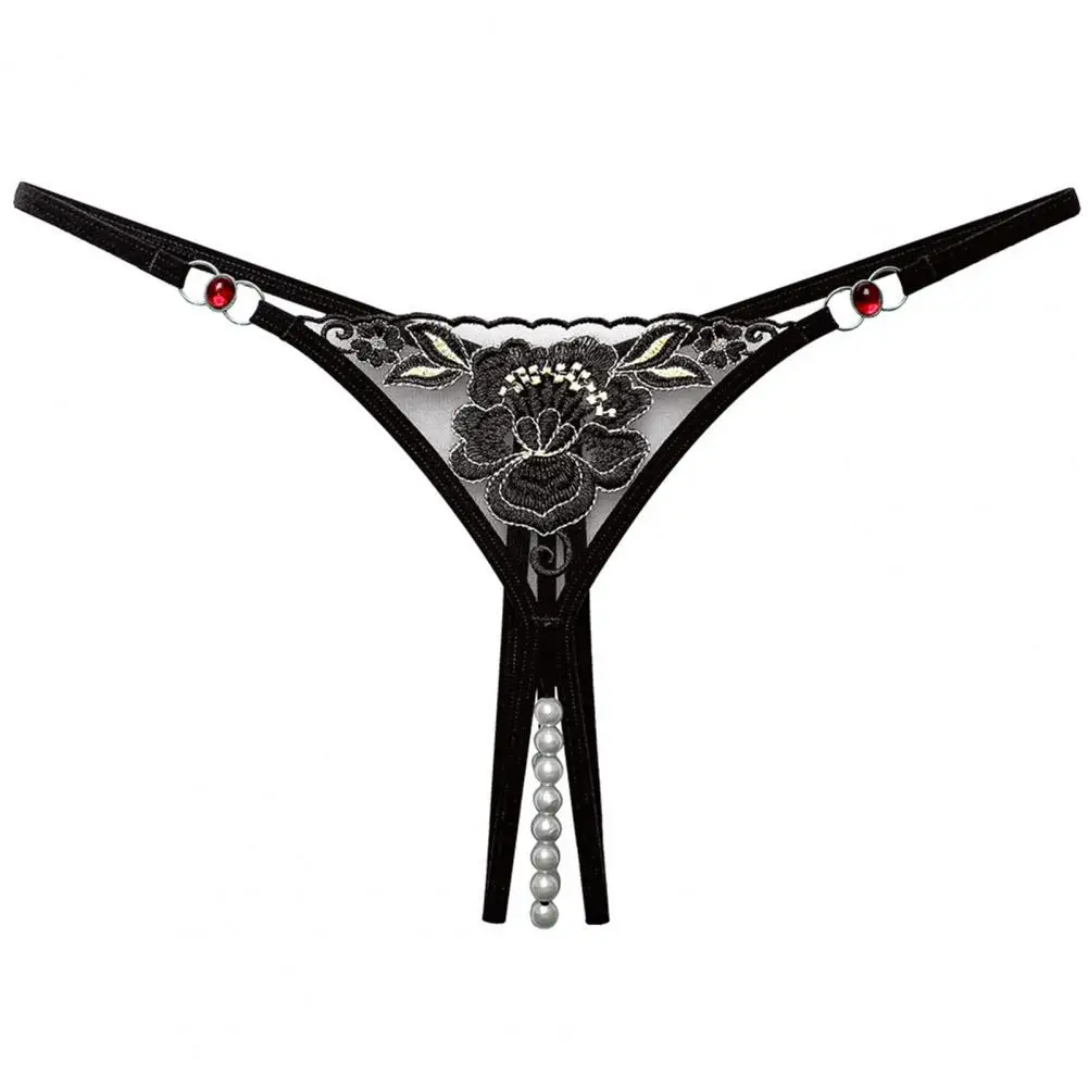 

Intimate Chic Anti-septic Women G-string Pornographic Lady Thong Flower Embroidery for Honeymoon